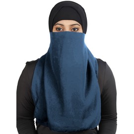 MyBatua Mitad Niqab larga nariz en Georgette transpirable, precio al por mayor, 1pc Cara velo NQ-002, Azul marino, Talla única