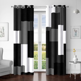 Tyrot Black Grey 100% Blackout Curtains for Bedroom 72 inch Length 2 Panels Set White Grey Modern Abstract Geometric Black Out Curtains Insulated Room Darkening Window Drapes for Living Room, 52Wx72L