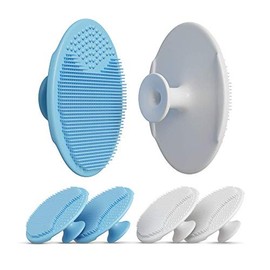 Almohadillas de limpieza de silicona, exfoliante facial, exfoliante para eliminar puntos negros para lavado facial diario y lavado corporal, azul y blanco, 4 unidades