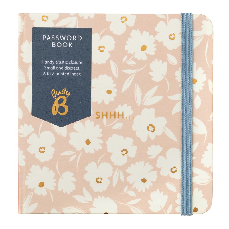 Busy B Password Book in Pink Daisy with Handy Elastic