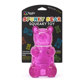 Spunky pup Spunky Bear Interactive Squeaky Dog Toys - Gummy Bear Shape, Crazy Bounce, Dishwasher-Safe, Assorted Neon Colors- Medium