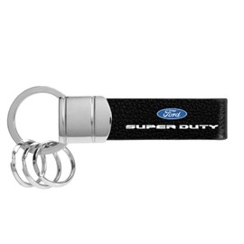 iPick Image Compatible with Ford Super-Duty Black Real Leather Strap Chrome Round Hook Metal Key Chain