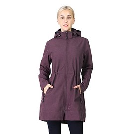 Outdoor Ventures Women's Softshell Jacket with Removable Hood Fleece Lined Windbreaker Insulated Long Warm Rain Jacket