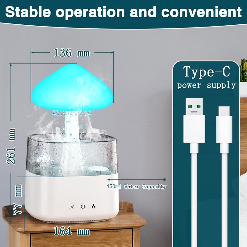 Cloud Humidifiers 450ML Water Drip Mushroom Humidifiers with Remote Control