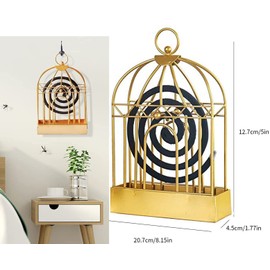 Pack of 4 Mosquito Holder, Creative Mosquito Coil Holder, Bird Cage, Mosquito Spiral Holder, Metal Retro Iron Incense Spirals for Outdoor, Swimming Pool, Deck, Camping (Gold + Silver)