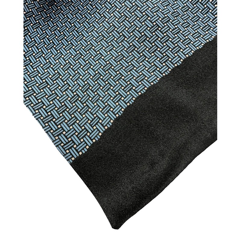 JWSilk Mens Charmeuse Long Silk Scarf, Black and Blue Plaid
