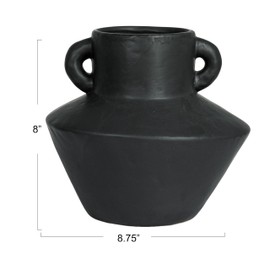 Bloomingville Round Stoneware Vase with Reactive Glaze Finish and Vertical Handles, Black