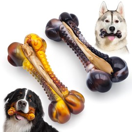 Anoodi 2 Pack Dog Chew Toys for Aggressive Chewers, Indestructible Nylon Dog Toys for Large Small Medium Dogs, Interactive Real Beef&Bacon Flavor Durable Teething Bones for All Puppies Keep Them Busy