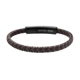 Geoffrey Beene Men's Braided Genuine Leather Fashion Bangle Bracelet with Stainless Steel Clasp (Brown)