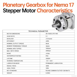 YEJMKJ Ratio 5:1 Planetary Gearbox for Nema 17 Stepper Motor 42-40mm Backlash 15 arcmin Input Shaft 10.8mm φ5mm Planetary Reducer for 86 Step Motor incl. 4 Screw 2 Plug 1 Key CNC 3D Printer Lathe