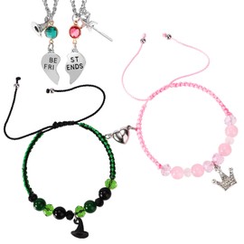 Mikovivi 2pcs Matching Bracelets & 2 Rhinestone Necklaces, Crown Witch Hat Matching Bracelets Friendship Couples Jewelry for Party Dress Decor