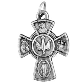 Holy Spirit 4-Way Cross | Religious Pendant | 1" Tall | Silver-tone Medal | Great Catholic Gift for First Communion and Confirmation | Devotional Jewelry
