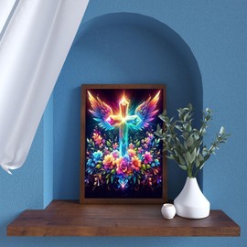 YIYIAH Cross Diamond Painting Kits for Adults - Religious Diamond Art Painting for Adults - Colorful Adult Gem Art Diamond Dot - Full Round Drill Diamond Art Kits for Home Wall Decor Gift
