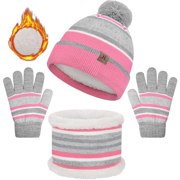 UMIPUBO Kids Warm Beanie Hat Scarf Gloves Set 3 in