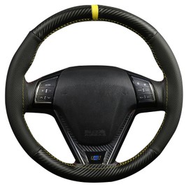 Elegant Steering Wheel kit Wrap, Matte Carbon Steering Wheel Cover and Microfiber Leather, Hand Stitched, Universal Size with Centering Mark.Yellow
