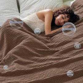 PHF Lightweight Waffle Weave Blanket Twin Size 66"x 90", Soft Woven Summer Blanket for Hot Sleepers - Aesthetic Home Decor for Couch Bed Sofa, Pet Friendly, Cocoa Brown