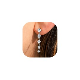 AVOTTO Sterling Silver Dangle Drop Earrings Hypoallergenic Silver Dangle Stud Earrings for Women Dainty Drop Stud CZ Pearl Wedding Earring Bridesmaid Gift