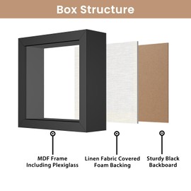 Califortree 5x5 Small Shadow Box Picture Frame with Soft Linen Back - Push Pins Included, Memory Shadow Box Display Case, Black