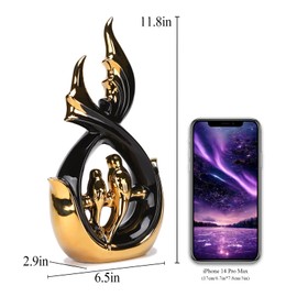 NYMYHE Modern Abstract Art Ceramic Statue with Bird Figurine Black & Gold Decor for Living Room Dining Room Bookshelf Coffee Table Entrance Shop Office 11.8''(H) TQGJNY7
