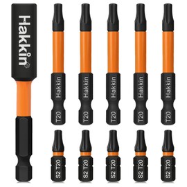 Hakkin 10-Piece T20 Torx Screwdriver Set 1/4 Inch 25 + 60 mm Long Torx Bits Set Magnetic Star Screwdriver with Hole S2 Steel Hexagonal Screwdriver Bit Sets for Impact Wrenches Cordless Screwdriver