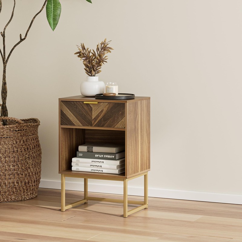Masupu Nightstand,Modern Night Stand Boho Farmhouse Wood Bedside Table with