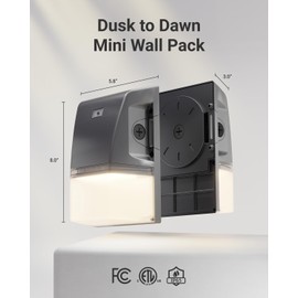 Sunco LED Wall Pack Light with Dusk to Dawn Photocell, Mini Outdoor Commercial Security Lighting, 3500 LM, Selectable Features, 15W/20W/25W, 3000K/4000K/5000K, Dimmable (0-10V), Wet Rated ETL