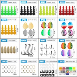 SILANON Walleye Rig Making Kit,151pcs Fishing Lure Making Supplies DIY Walleye Spinner Rigs Crawler Harness Stacked Fishing Beads Clevis Hooks for Walleye Trout Bass Spinner Lure Making Kit