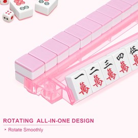 Mahjong Racks with Pushers 4PCS Set Majiang Tile Holder Acrylic Mahjong Racks Accessories and Gifts(Pink)