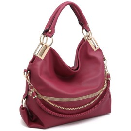 Dasein Purses for Women Vegan Leather Handbags Rhinestones Hobo Bags Tote Purse Shoulder Bag Ladies Handbag (Wine Red)
