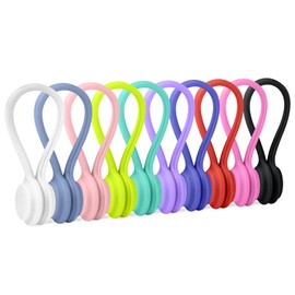 Motiloo Reusable Magnetic Cable Ties for Bundling and Organizing, Holding Stuff, Book Markers, Fridge Magnets Twist Ties(10 Colors - 10 Pack)