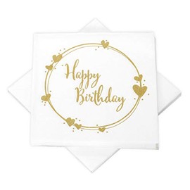 20 Napkins Geo Hearts 'Happy Birthday' White & Gold 33 x 33 cm