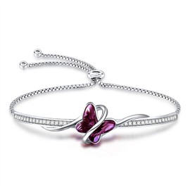GEORGE · SMITH Silver Bracelet for Women Purple Butterfly Crystal Womens Bracelets Bangle for Mother Wife Girlfriend Best Friend on Christmas Birthday Mother's Day Valentines Friendship Anniversary