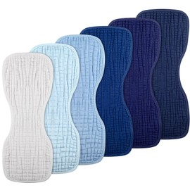 Frienda 6 Pieces Baby Muslin Burp Cloths 9 x 20 Inch Burp Cloth Multi Colors Muslin Washcloths Diapers 6 Absorbent Layers Newborn Face Towels for Baby Boy Girl Unisex (Blue Series)