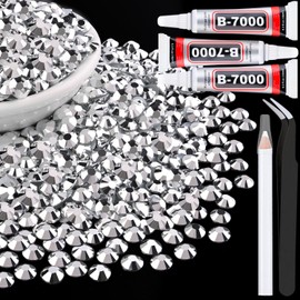 1500Pcs 6mm Resin Rhinestones with 3Pcs 10ml B7000 Jewelry Glue for Crafting, Silver Large Amount Flatback Gems, Bedazzling Crystal Bulk for DIY Crafts Clothing Tumblers Shoes Nail Art Fabric
