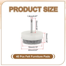 PATIKIL 22 mm Nail-on Felt Pads, 40 Pcs Round Felt Furniture Sliders Pads Heavy Duty Floor Protectors for Wooden Chair Sofa Cabinet Table Leg Feet Hardwood Floors, White
