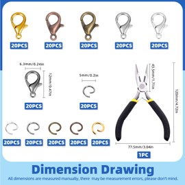 Glarks 241Pcs 12mm Zinc Alloy Lobster Claw Clasps with 5mm Open Jump Rings Kit 6 Colors DIY Necklace Fastener Hook for Bracelet Necklace Jewelry Making