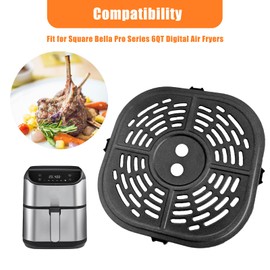ALJ Square Air Fryer Crisper Tray for Bella Pro Series 6QT Digital Air Fryer, Upgraded Nonstick Air Fryer Grill Pan Crisper Plate Insert Grate Rack Grid Shelf for 6QT Bella Air Fryers, Dishwasher Safe