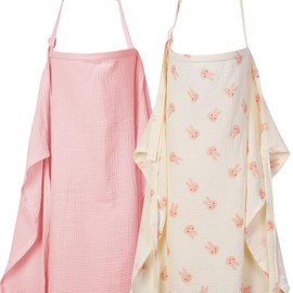 ANYEDDE 2-Pack Nursing Covers for Breastfeeding - Lightweight, Breathable Baby Breastfeeding Covers with Arch Neckline & Adjustable Straps, Pink & Bunny Design, Privacy Nursing Cover for Women