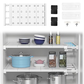 Adjustable Shelves Cupboard - 24 cm Wide, Adjustable Length 48-80 cm - Expandable Shelves Wardrobe, Nail-Free Telescopic Shelf Divider for Wardrobe, Cupboard, Kitchen, Bathroom
