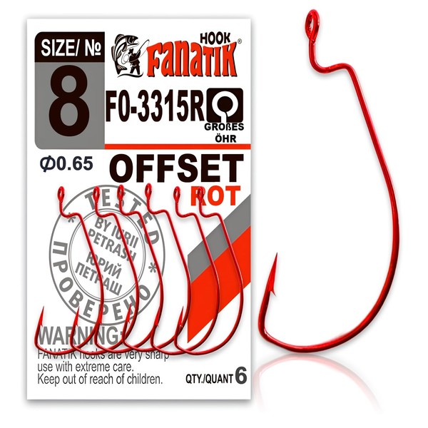 FANATIK Offset FO-3315 Fishing Hook for Rubber Baits 8, 6,