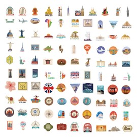Fsahiuf World Travel Sticker Set, 100 Pieces, Vintage Style Travel Country Stickers for Suitcase, Laptop, Luggage, Suitcase Stickers, Travel Stickers
