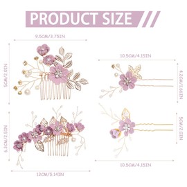 4 Pcs Bridal Wedding Hair Combs U-shaped Hair Clips, Vintage Wedding Hair Accessories for Women, Wedding Hair Side Combs for Bride,Bridesmaid,Girls, Women (Purple)