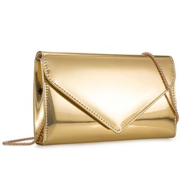 IXEBELLA Women’s Mirrored Metallic Faux Leather Evening Bag Glimmering Clutch Purse for Prom/Cocktail/Wedding/Party (Gold)