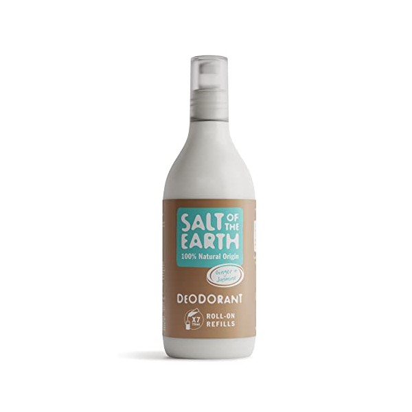 Natural Deodorant Roll On Refill by Salt of the Earth, Ginger & Jasmine - Vegan, Long Lasting Protection, Leaping Bunny Approved, Made in the UK - 525ml