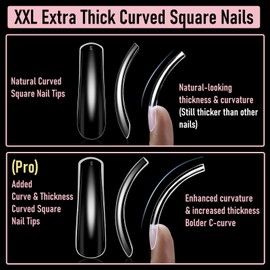 Wellquinn Curved Square Nail Tips Full Cover Nails XXL Clear Press on Extra Curve Long Acrylic False Nails for Nail Extension 240Pcs 12 Sizes Q53