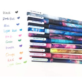 Toshine Cute Pens Galaxy Pens Colorful Gel Ink Pen Set Multi Colored Pens for Bullet Journal Writing Cartoon Gel Ink Roller Ball Fine Point Pens 10 Pcs 0.5 mm (Starsky)