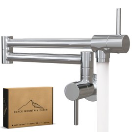 Black Mountain Cabin Pot Filler Faucet - Commercial Foldable Chrome Kitchen Faucet with Brass Base, NO Leak Wall Mount, Foldable Arms with Anti-Corrosion Single Hole Two Handles