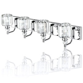 Ralbay Crystal Bathroom Vanity Light 4 Light Modern Crystal Bathroom Lights Fixtures Over Mirror Stainless Steel Chrome Vanity Light for Bathroom Wall Lights Fixtures
