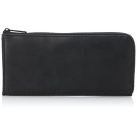 Madijack Soup No. 76184 Wheel Wallet, Long Wallet, Thin, Large Capacity, Divider Pocket, Leather, Genuine Leather, L-Shaped Zipper, Black, Men's, Black