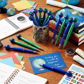 Supervitae 50 Pcs Globe Earth Pens Novelty Eco World Map Green Blue Ballpoint Pen 1 mm Black Gel Ink for Travel Souvenir, Party Favor, Earth Day Gift, Student Reward, Teacher Desk Decor, Office Supply